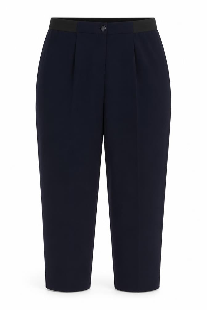Front view of Domina women’s blue trousers, size UK 16, 27-inch leg