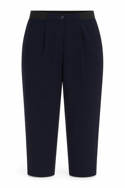 Front view of Domina women’s blue trousers, size UK 16, 27-inch leg