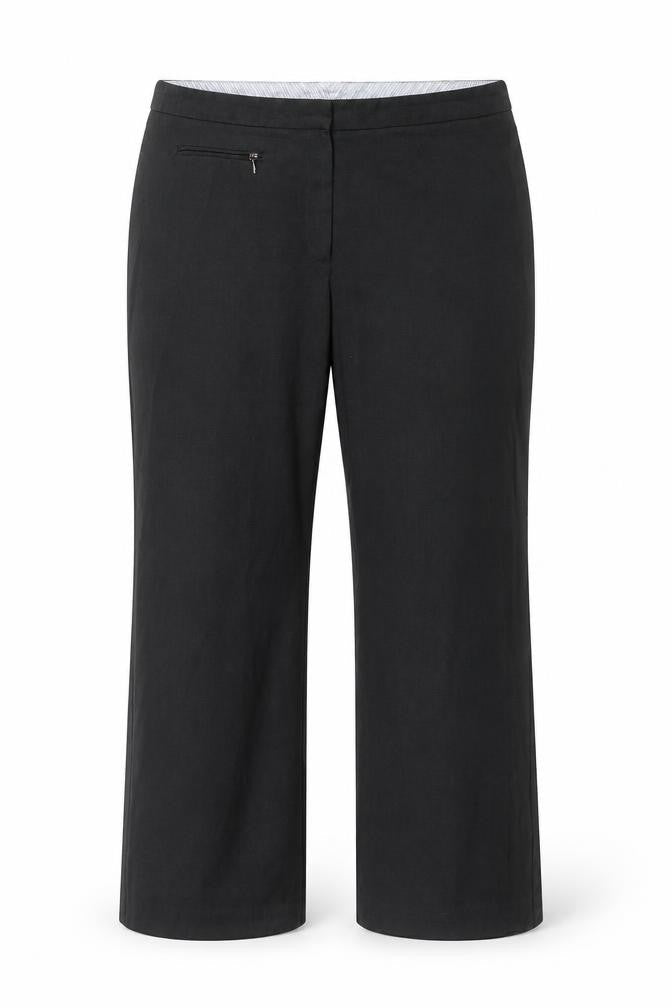 Front view of Marks & Spencer women’s grey trousers, size UK 14, 27-inch leg - short leg