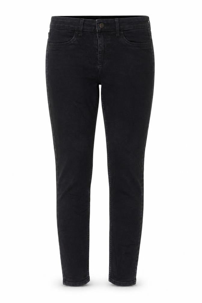 Front view of H&M women’s black denim skinny jeans, size UK 10, 28-inch leg