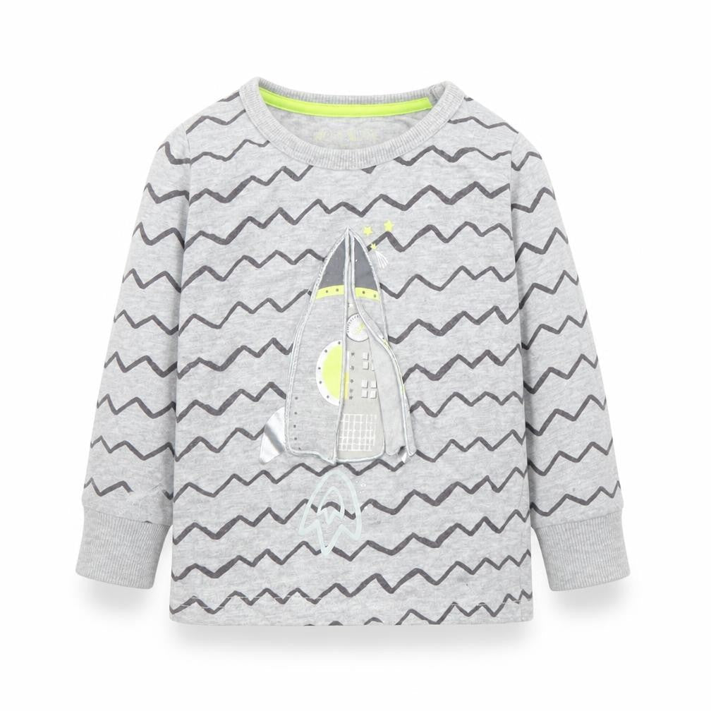 Front view of Mothercare girls’ grey striped basic t-shirt, size 12-18, months