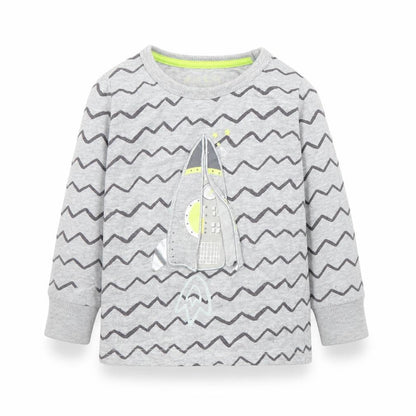 Front view of Mothercare girls’ grey striped basic t-shirt, size 12-18, months