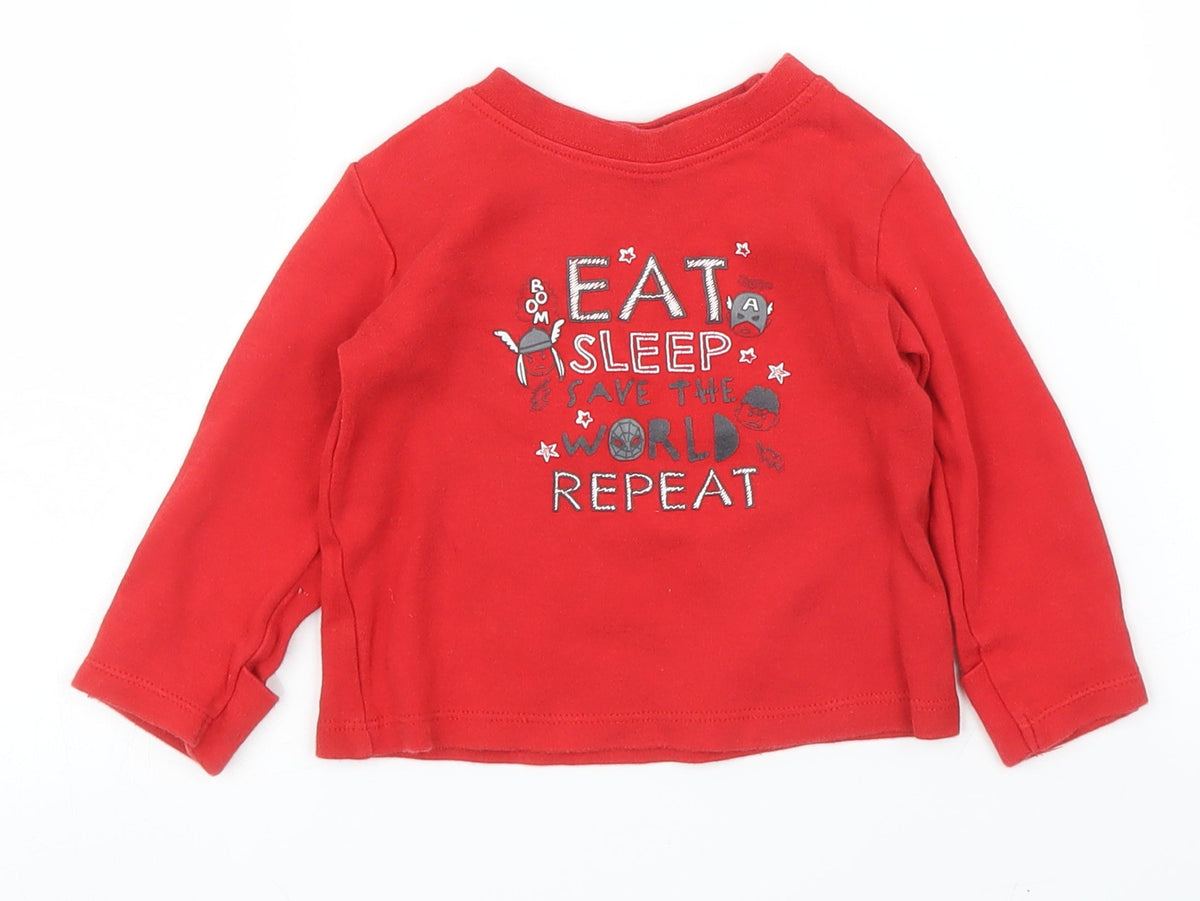 Additional front view of George boys’ red basic t-shirt, size 6-9, months - marvel