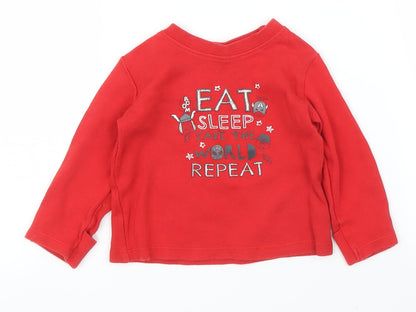 Additional front view of George boys’ red basic t-shirt, size 6-9, months - marvel
