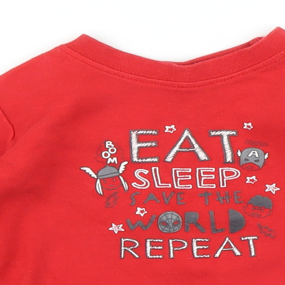 Close-up detail of George boys’ red basic t-shirt, size 6-9, months - marvel