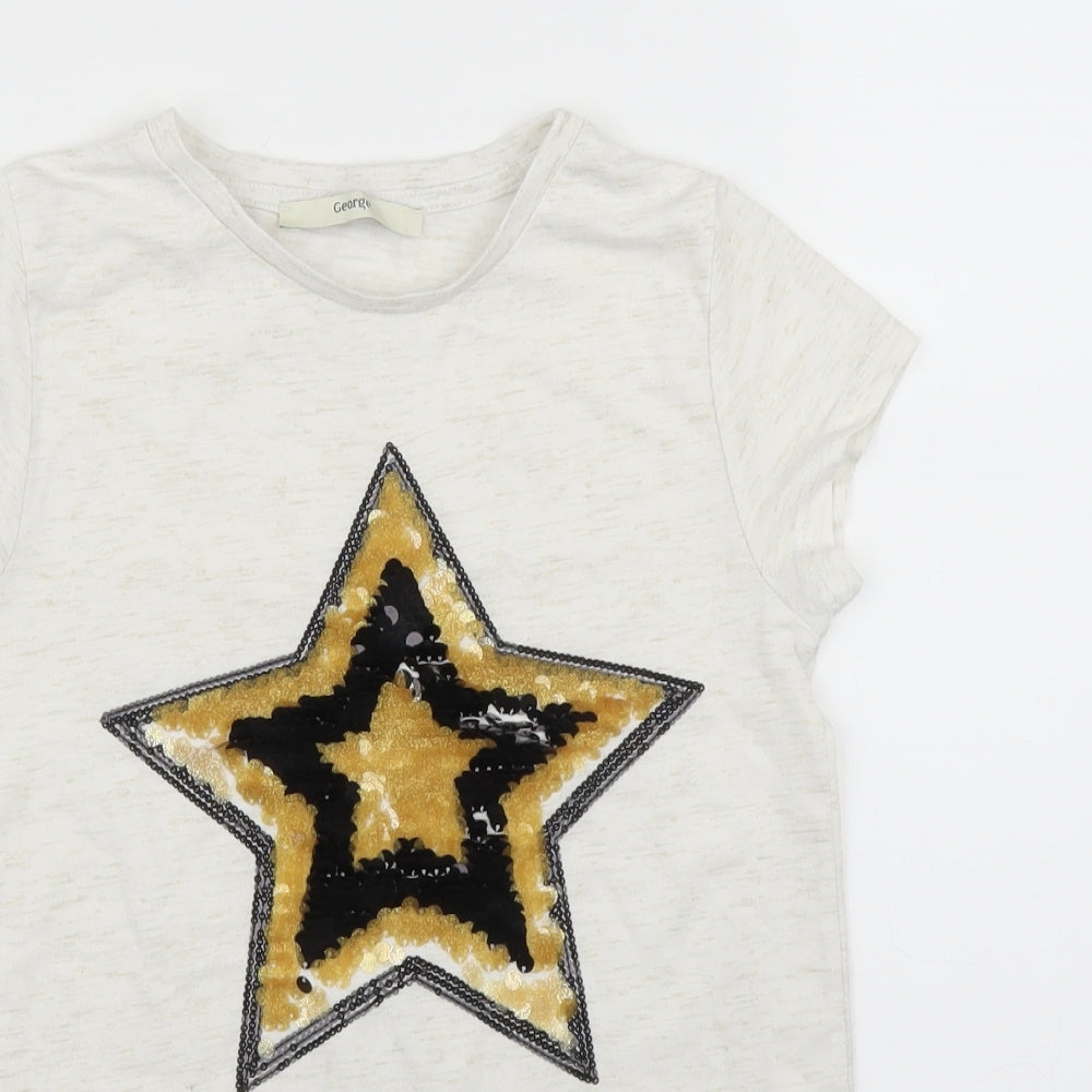 Close-up detail of George girls’ white basic t-shirt, size 9, years