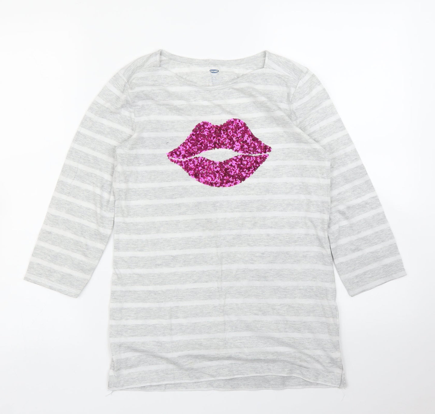 Old Navy Girls Grey Striped  Basic T-Shirt Size 14 Years
