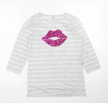 Old Navy Girls Grey Striped  Basic T-Shirt Size 14 Years