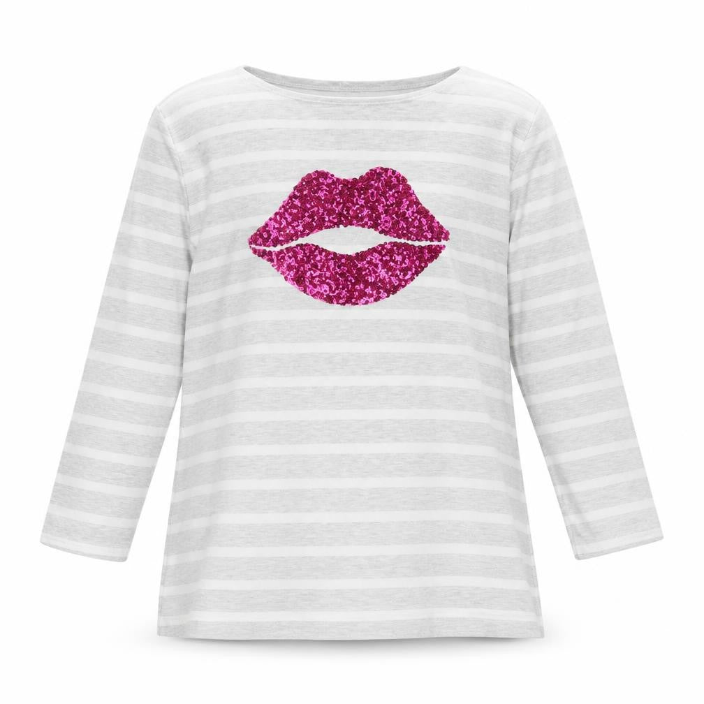 Front view of Old Navy girls’ grey striped basic t-shirt, size 14, years