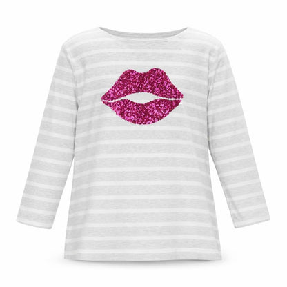 Front view of Old Navy girls’ grey striped basic t-shirt, size 14, years