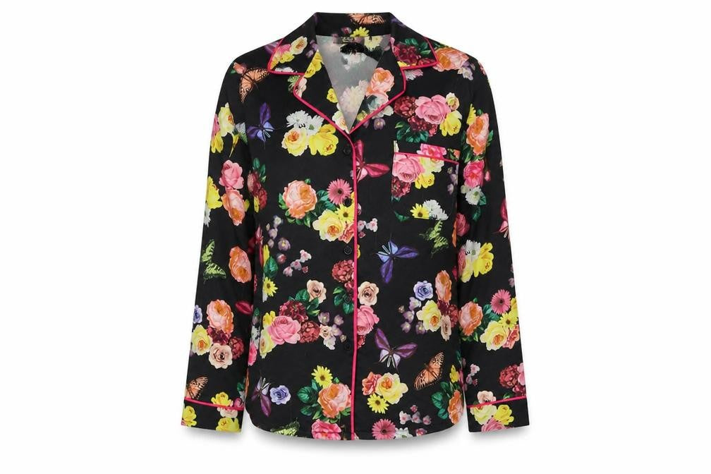 Front view of Julien Macdonald women’s black floral top pyjama top, size S