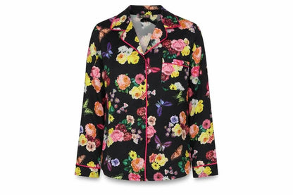 Front view of Julien Macdonald women’s black floral top pyjama top, size S