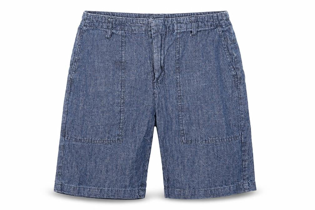 Front view of River Island men’s blue bermuda shorts, size 28, in