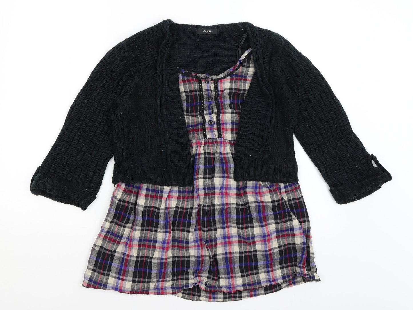 George Womens Black Plaid  Pullover Jumper Size M