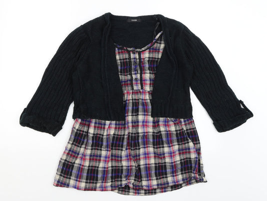 George Womens Black Plaid  Pullover Jumper Size M