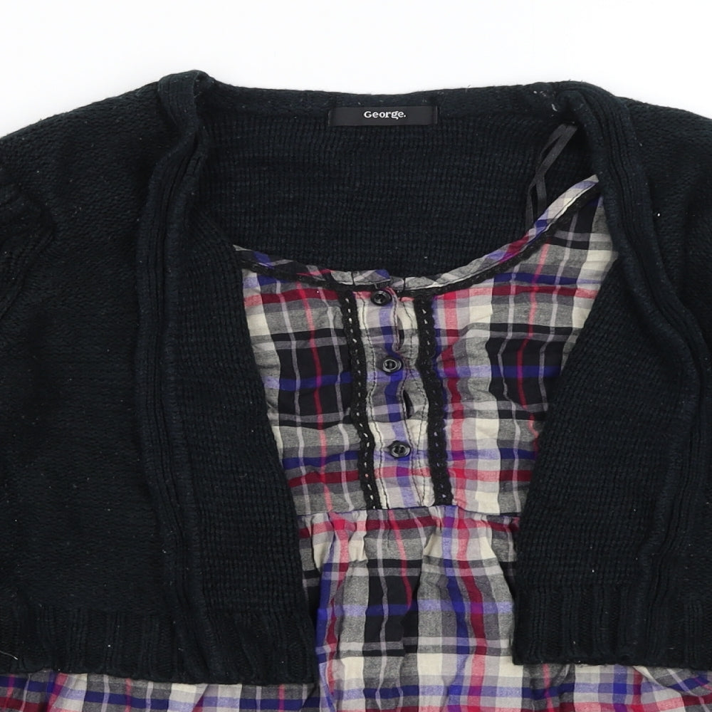 George Womens Black Plaid  Pullover Jumper Size M
