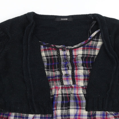 George Womens Black Plaid  Pullover Jumper Size M