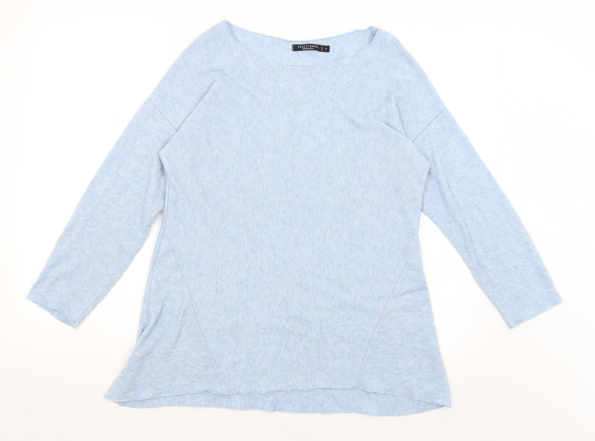 Additional front view of Senza Tempo women’s blue basic t-shirt, size L