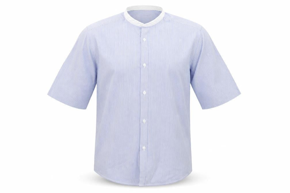 Front view of Primark men’s blue striped button-up, size 15.5