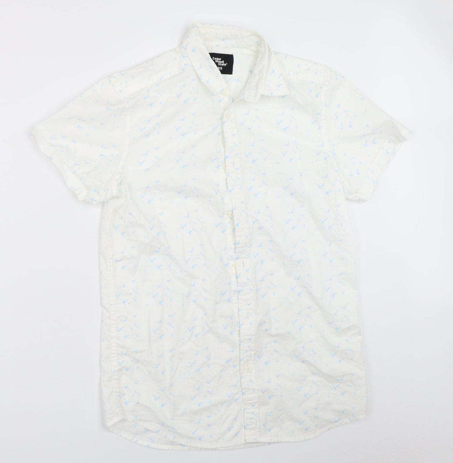 Mens UK Size XS Cedar Wood State White  Button-Up Short Sleeve Casual Shirt