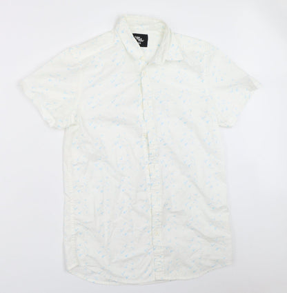 Mens UK Size XS Cedar Wood State White  Button-Up Short Sleeve Casual Shirt