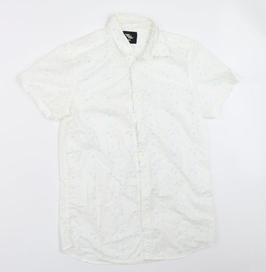 Mens UK Size XS Cedar Wood State White  Button-Up Short Sleeve Casual Shirt