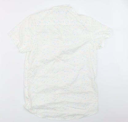 Mens UK Size XS Cedar Wood State White  Button-Up Short Sleeve Casual Shirt