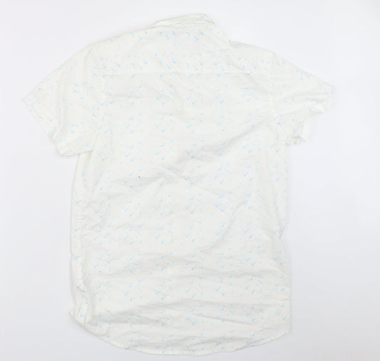 Mens UK Size XS Cedar Wood State White  Button-Up Short Sleeve Casual Shirt