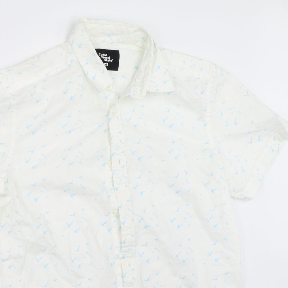 Mens UK Size XS Cedar Wood State White  Button-Up Short Sleeve Casual Shirt