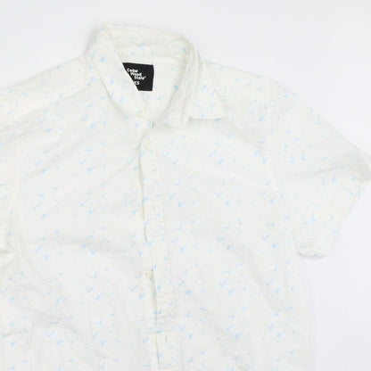 Mens UK Size XS Cedar Wood State White  Button-Up Short Sleeve Casual Shirt