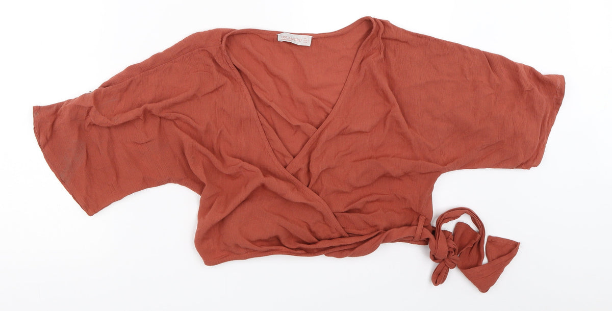 Additional front view of Iisla & Bird women’s orange cropped blouse, size UK 6