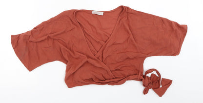 Additional front view of Iisla & Bird women’s orange cropped blouse, size UK 6
