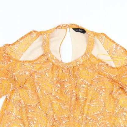 F&F Womens Orange Paisley  Basic Blouse Size 10