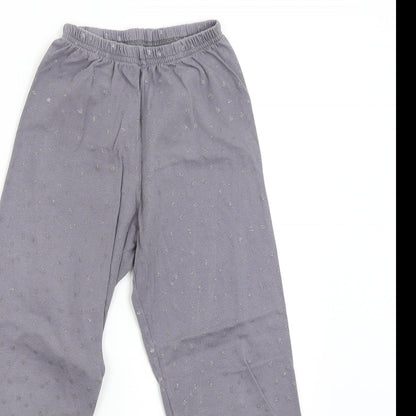 Preworn Girls Grey Solid Flannel  Pyjama Pants Size 6 Years  - Stars