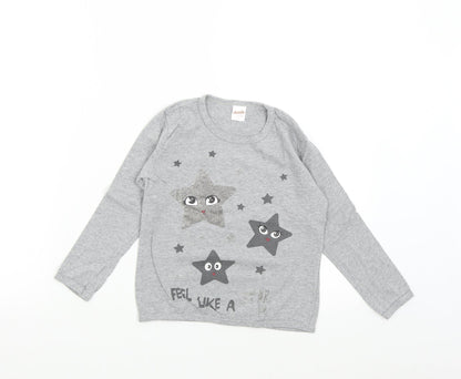 Minervakia Girls Grey Solid Flannel  Pyjama Top Size 6 Years  - Stars