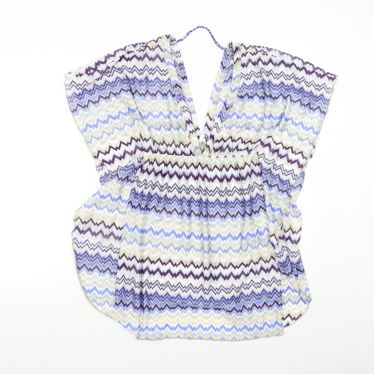 Additional front view of Elif women’s blue geometric basic blouse, size S
