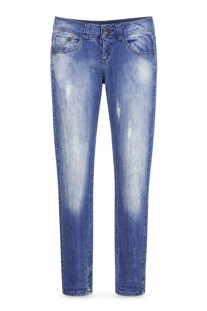 Front view of Bershka women’s blue denim skinny jeans, size UK 38, 31-inch leg