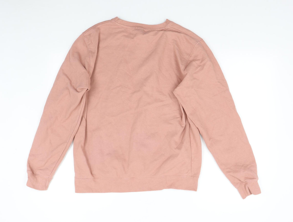 Back view of Just Hoods women’s pink pullover sweatshirt, size M