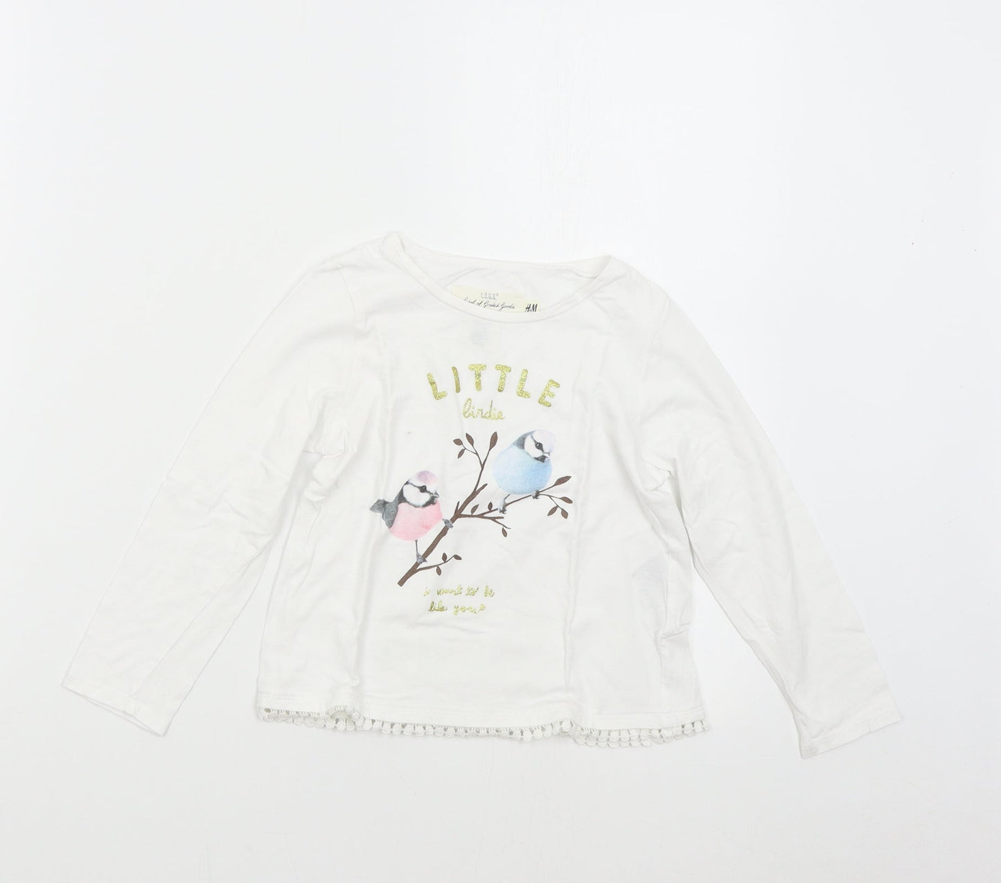 H&M Girls White   Basic T-Shirt Size 4 Years  - Birds