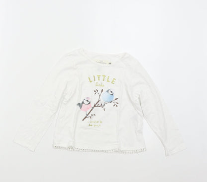 H&M Girls White   Basic T-Shirt Size 4 Years  - Birds