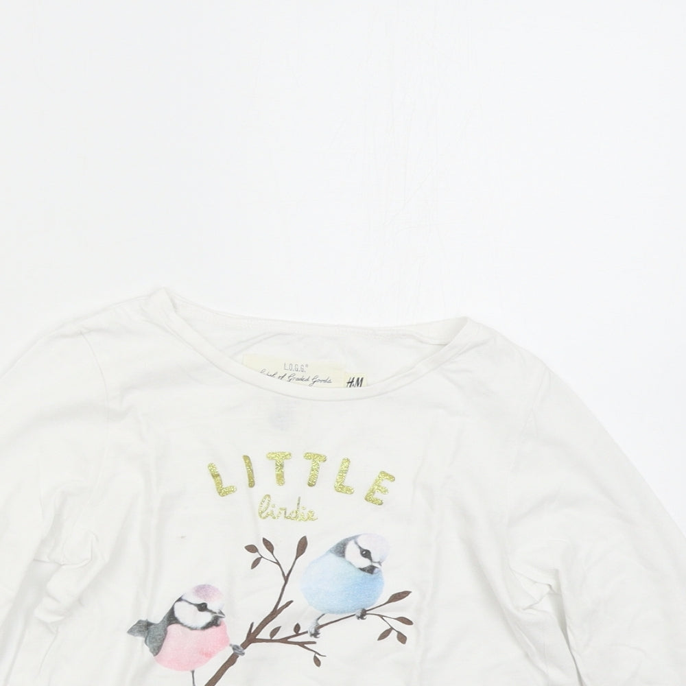 H&M Girls White   Basic T-Shirt Size 4 Years  - Birds