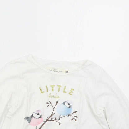 H&M Girls White   Basic T-Shirt Size 4 Years  - Birds