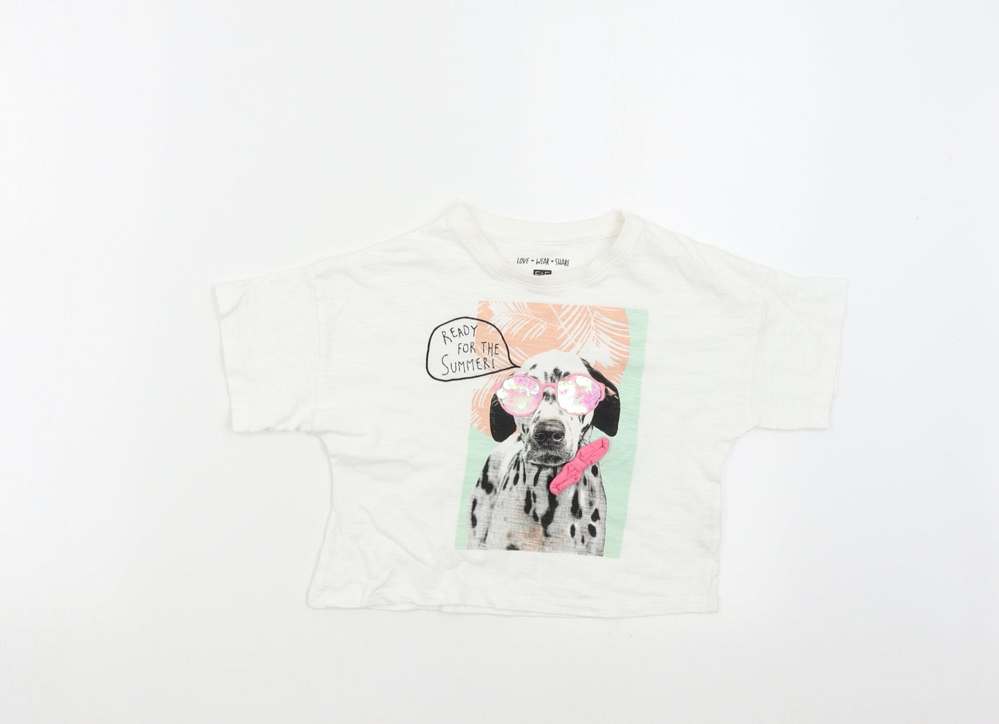 F&F Girls White   Basic T-Shirt Size 7-8 Years  - Dalmatian Summer