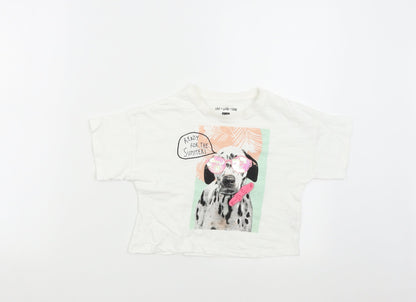 F&F Girls White   Basic T-Shirt Size 7-8 Years  - Dalmatian Summer