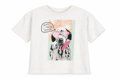 Front view of F&F girls’ white basic t-shirt, size 7-8, years - dalmatian summer