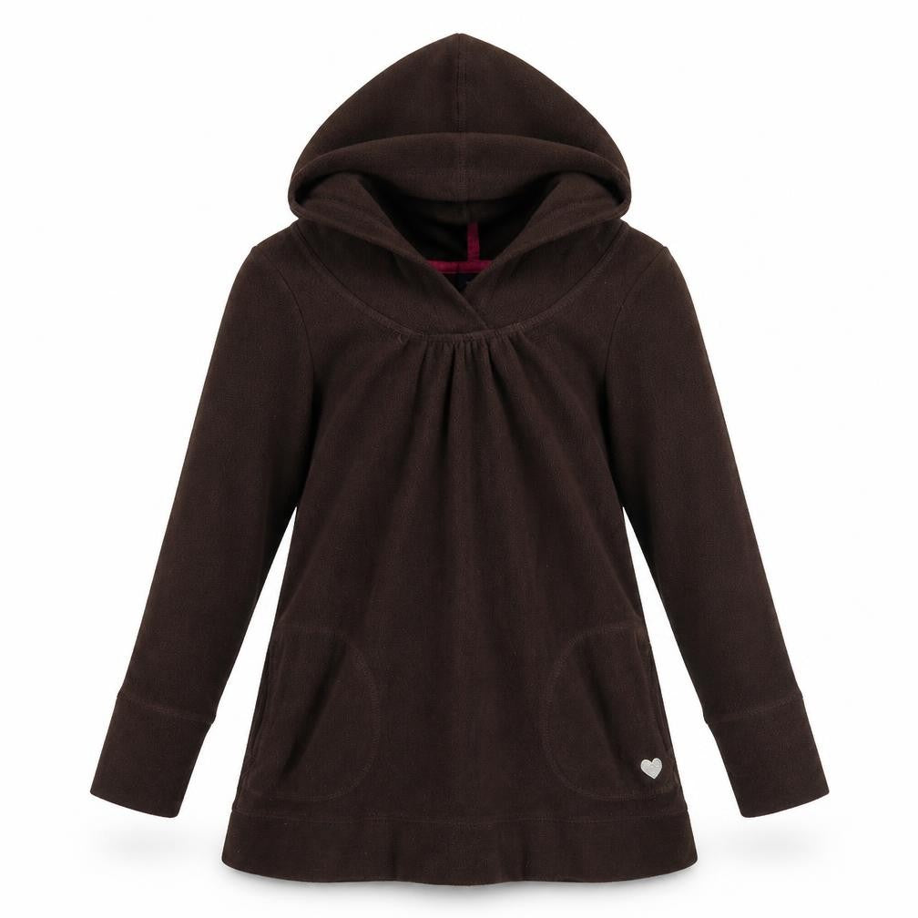 Front view of Gap girls’ brown pullover hoodie, size M