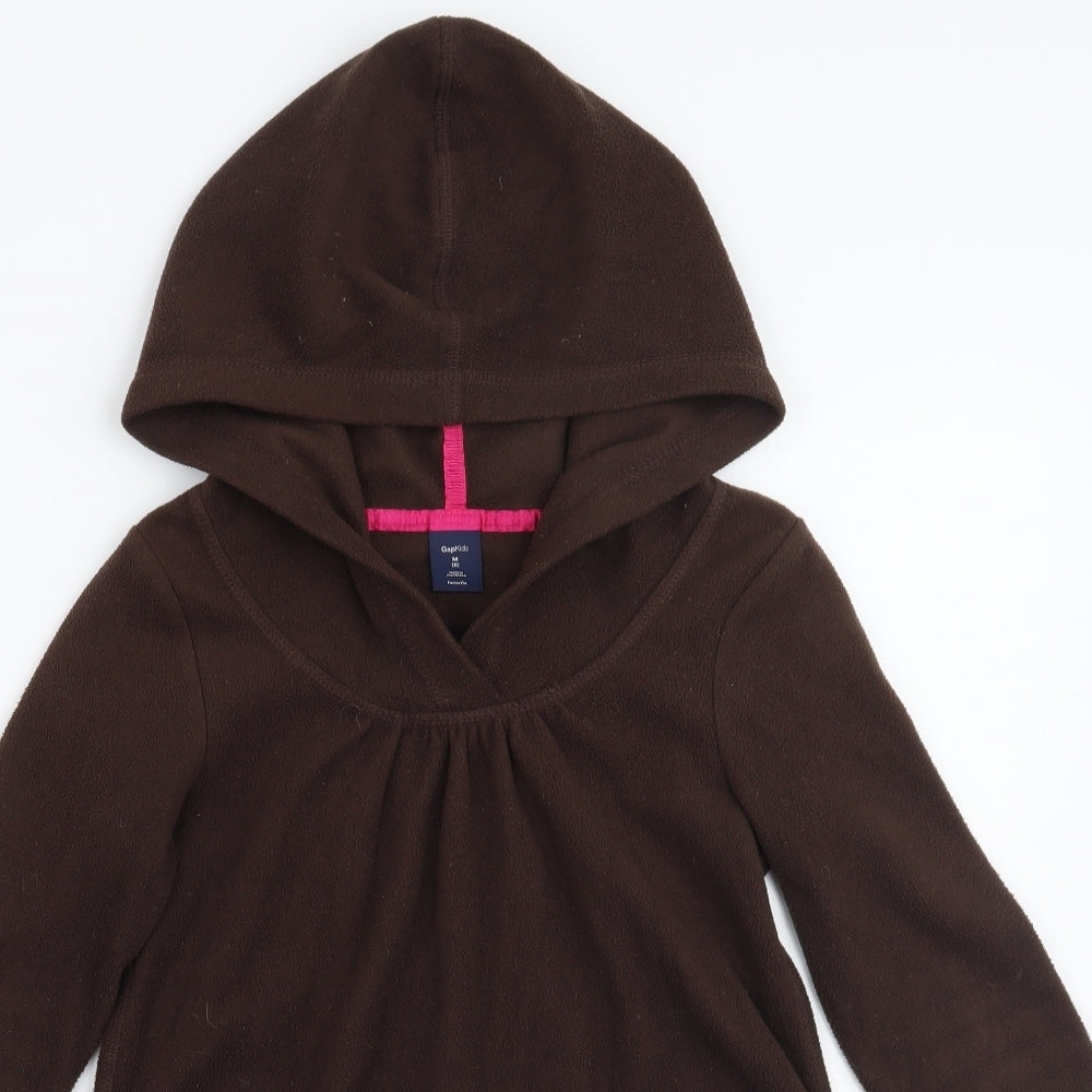 Close-up detail of Gap girls’ brown pullover hoodie, size M