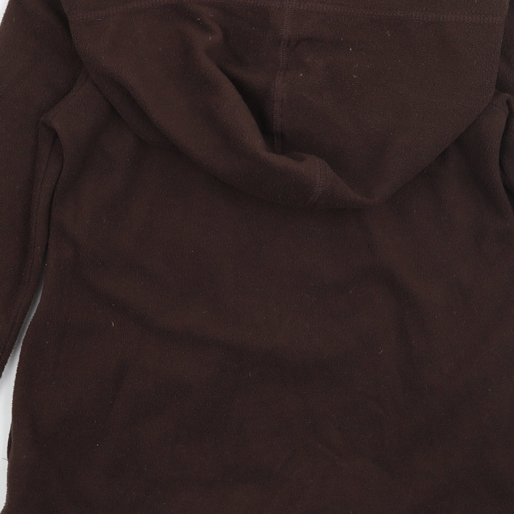 Brand and care label for Gap girls’ brown pullover hoodie, size M