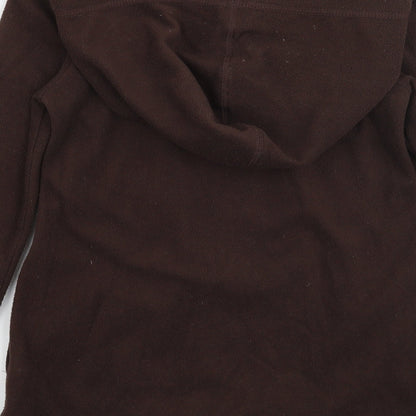 Brand and care label for Gap girls’ brown pullover hoodie, size M