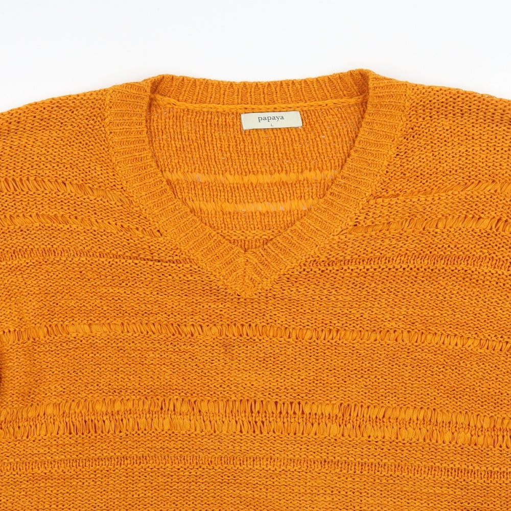 Womens UK Size L Papaya Yellow Pullover Jumper